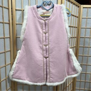 Pink wool blend bijia with real fur trim, Ming dynasty Chinese hanfu